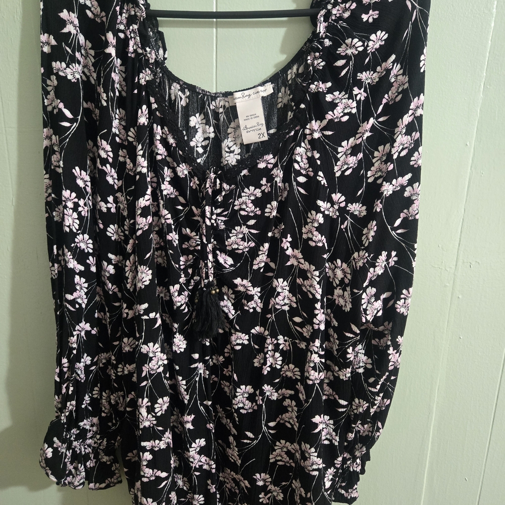 American Rag Black and Pink Floral Top